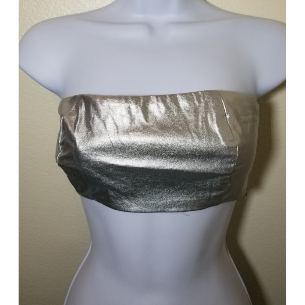 On Twelfth Silver Crop Bandeau Top Womens Medium Festival Rave EDC Club  NWOT